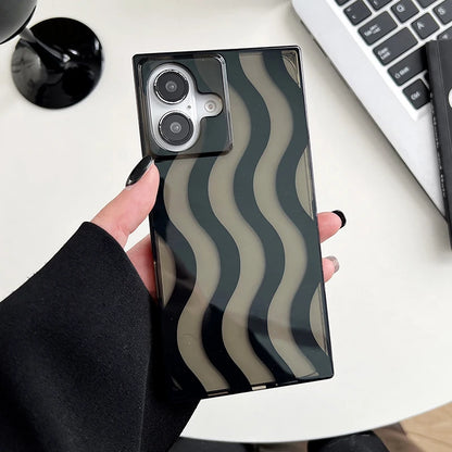 Ins Rectangular Edge Black Wavy Stripes Shockproof Phone Case