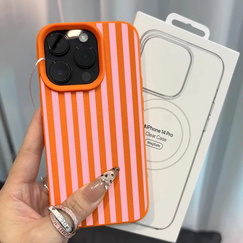 Colorful Striped Minimalist INS Couple Lichee Phone Case