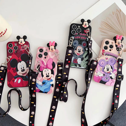 Playful Minnie Phone Case with Holder & Lanyard for iPhone