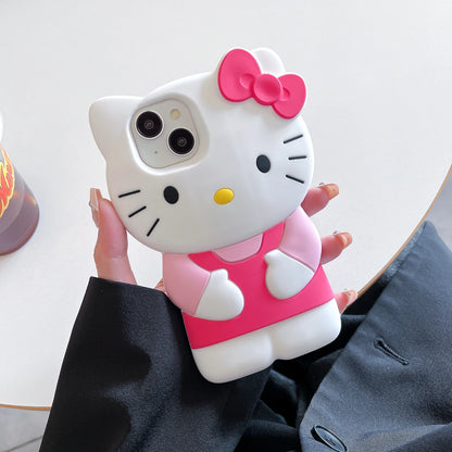 3D Cartoon Bowknot Hello Kitty Silicon Back Soft Phone Case