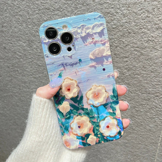 Camellia Flowers Glitter iPhone Case
