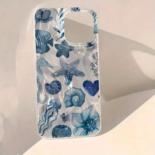 Blue Ocean Element Lip Print Chiffon Texture Phone Case