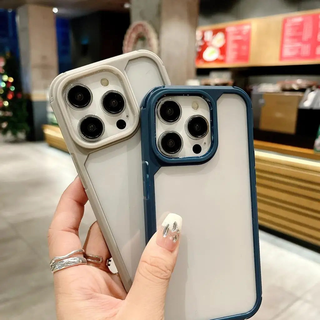 Luxury Matte Black Shockproof TPU Frame Clear Armor Phone Case