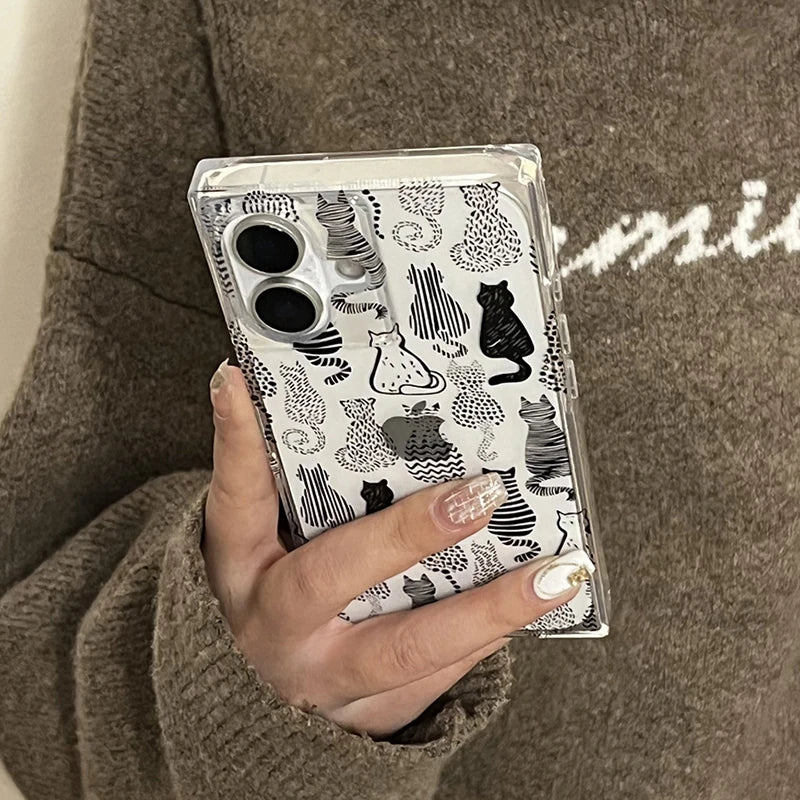 Cartoon Sketch Cats Pattern Right Angled Edge Phone Case
