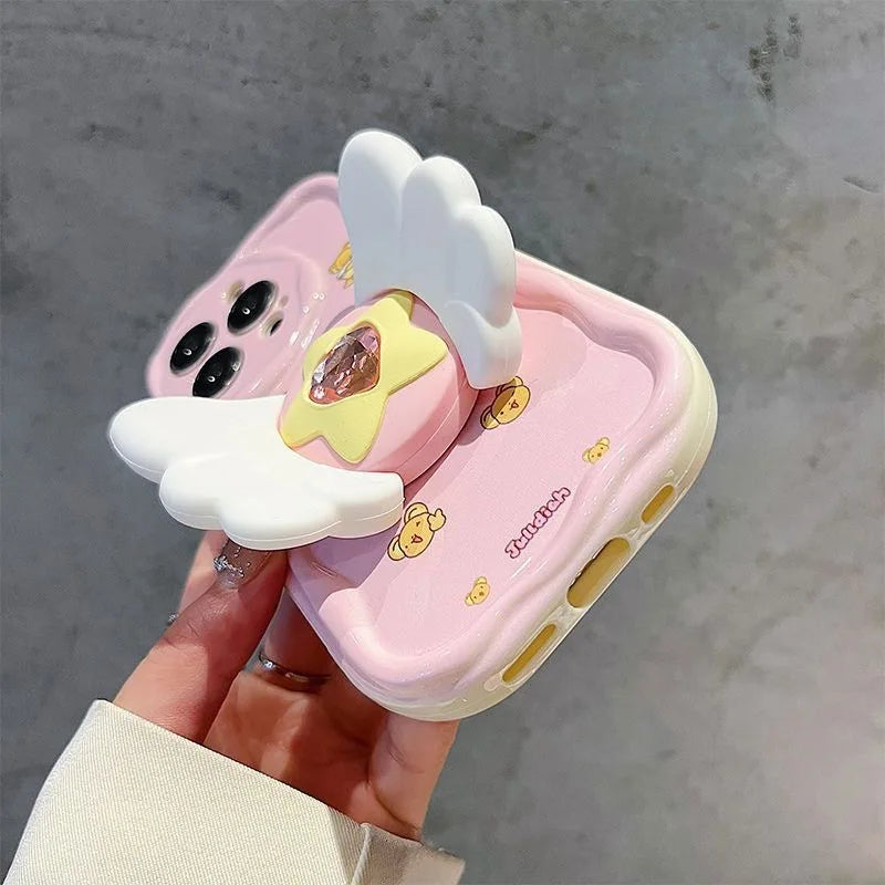 Pink Star Wing Holder Cartoon Soft Phone Case