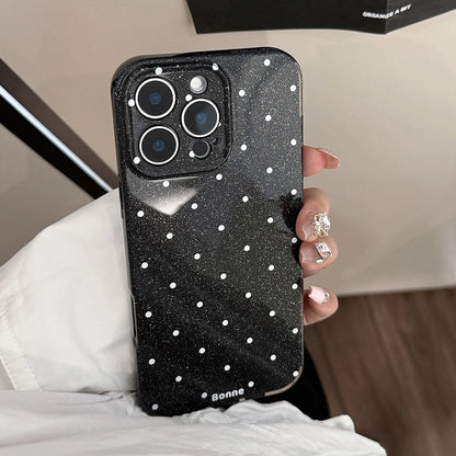 Lovely Glitter Korean Ins Sparkling Black White Polka Dots Phone Case