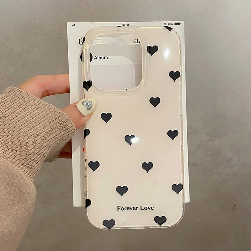 Fashion Black Love Heart Polka Dot Flowers Phone Case