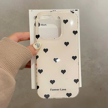 Fashion Black Love Heart Polka Dot Flowers Phone Case