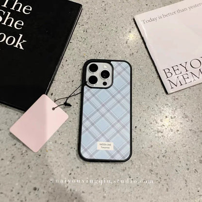 Ins Korean Sweet Girl Blue Diamond Grid Simple Phone Case