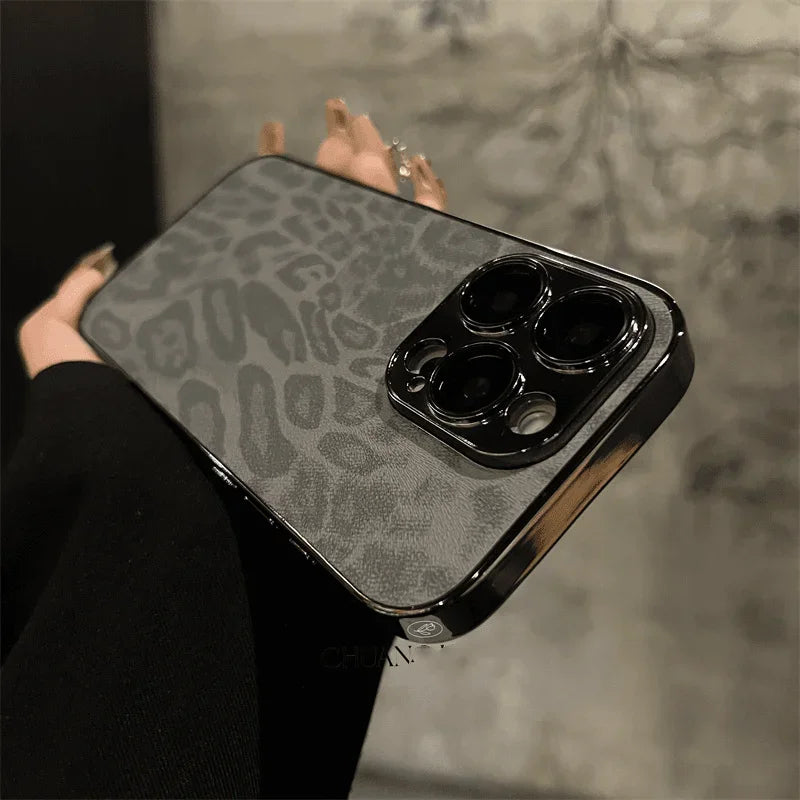 Luxury Plating Leopard Texture Leather Case