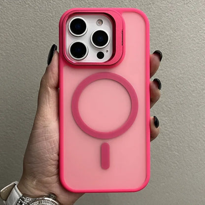 Luxury Metal Camera Stand Holder Matte Clear Phone Case