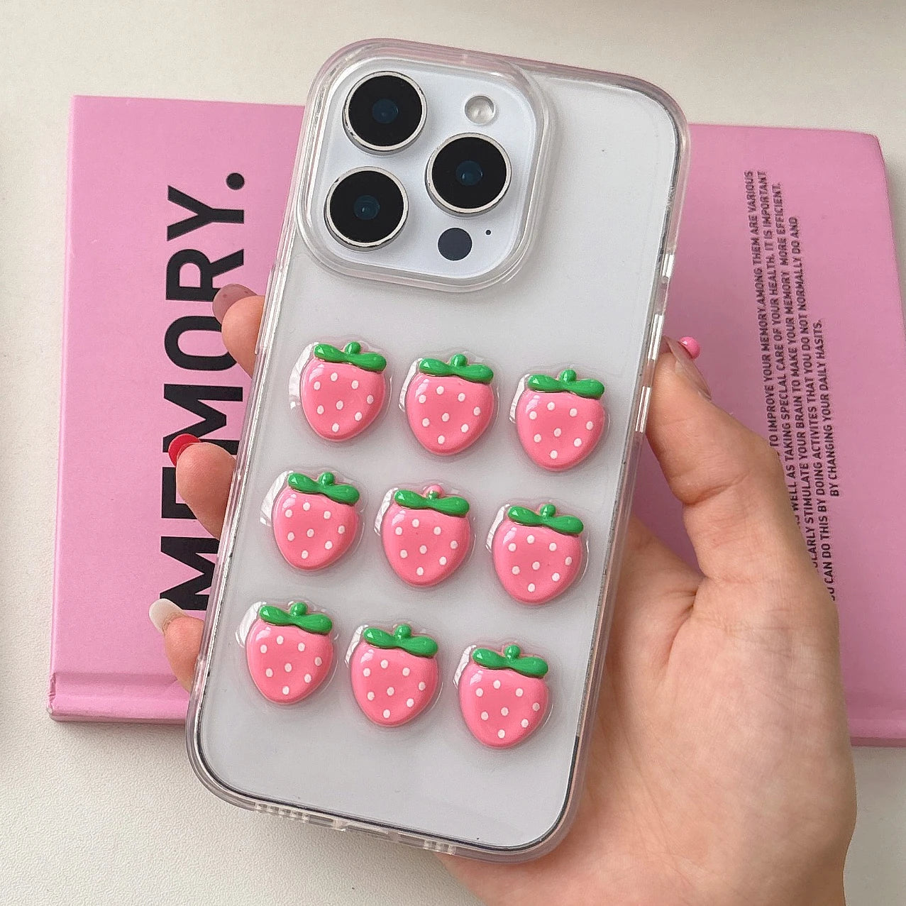 3D Cute Strawberry Korean Transparent Phone Case