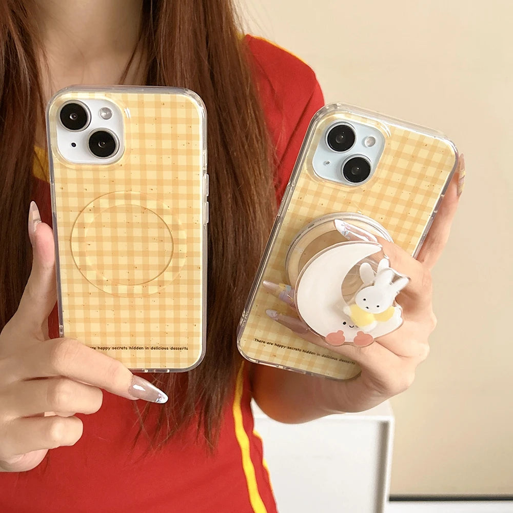 Cute Yellow Grid Wireless Charge Magsafe Cartoon Phone Case