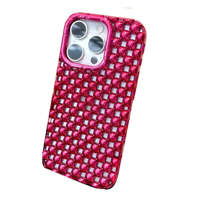 Luxury Plating Red Pearl Round Beads Heart Dissipation Phone Case