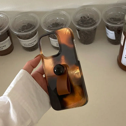 Stylish Brown Amber Glossy Iceberg Pattern Ring Buckle With Holder Phone Case