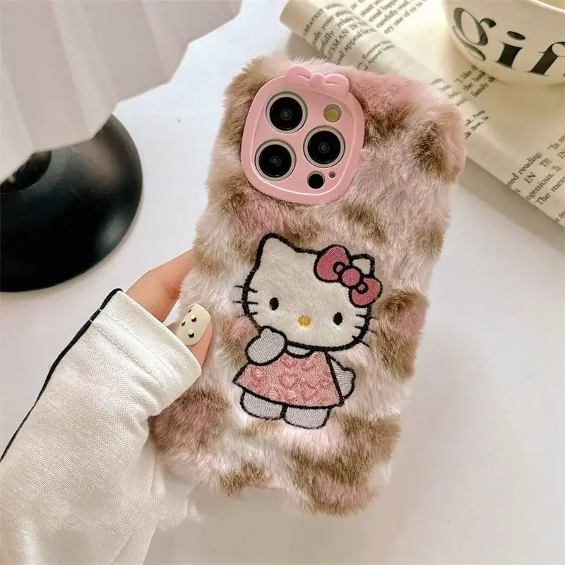 Hello Kitty Plush Leopard Print Phone Case for iPhone