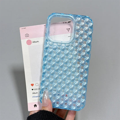Fashion Macaron Color Hollow-out 3D Pearl Beads Phone Case
