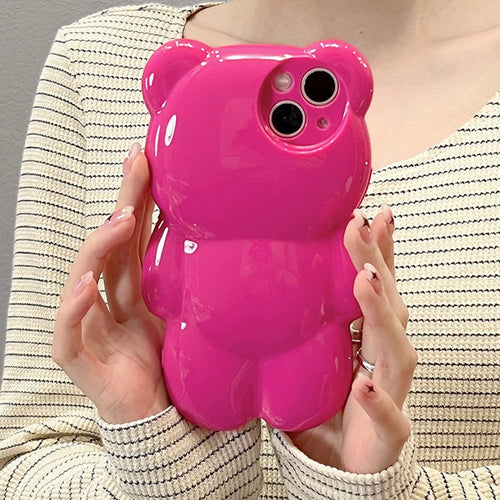 Korean Cute 3D Cartoon Rose Bear Phone Case