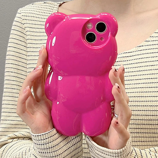 Korean Cute 3D Cartoon Rose Bear Phone Case