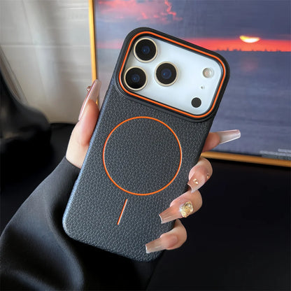 Frosted Hit Color Lichee Pattern Magnetic Phone Case