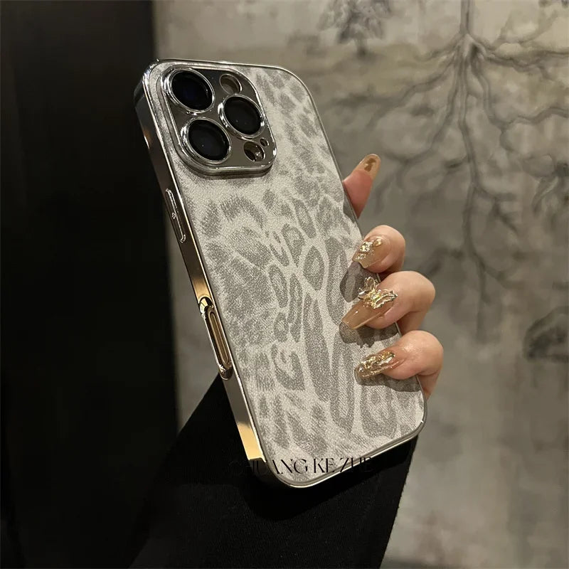 Luxury Plating Leopard Texture Leather Case