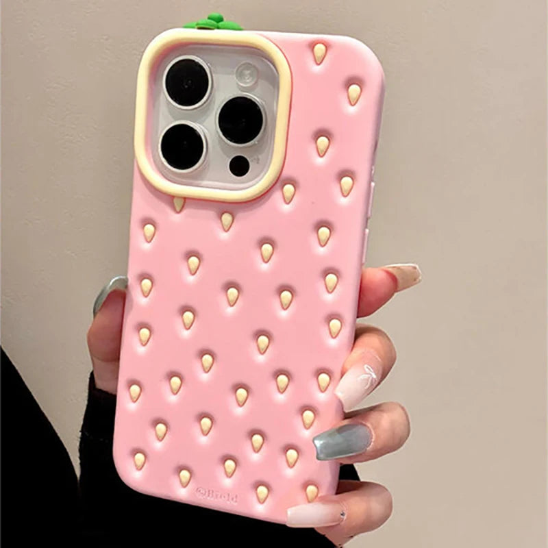 Fashion Cute 3D Pink Strawberry Soft Silicone Phone Case