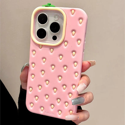 Fashion Cute 3D Pink Strawberry Soft Silicone Phone Case