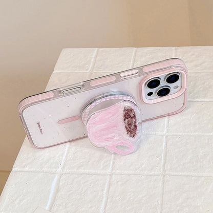 3D Cute Coffee Cup Clear Magnetic Grip Tok Pink Phone Case