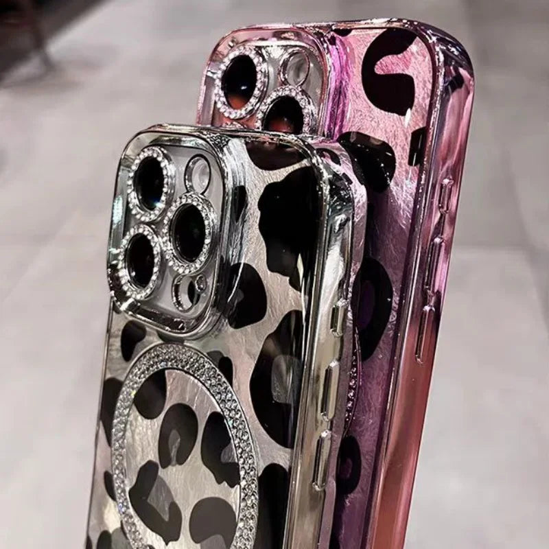 Laser Leopard Glitter Magnetic Phone Case