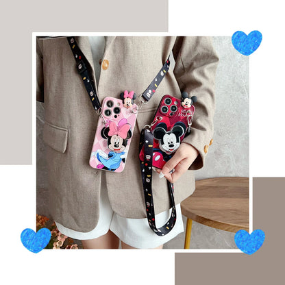 Playful Minnie Phone Case with Holder & Lanyard for iPhone
