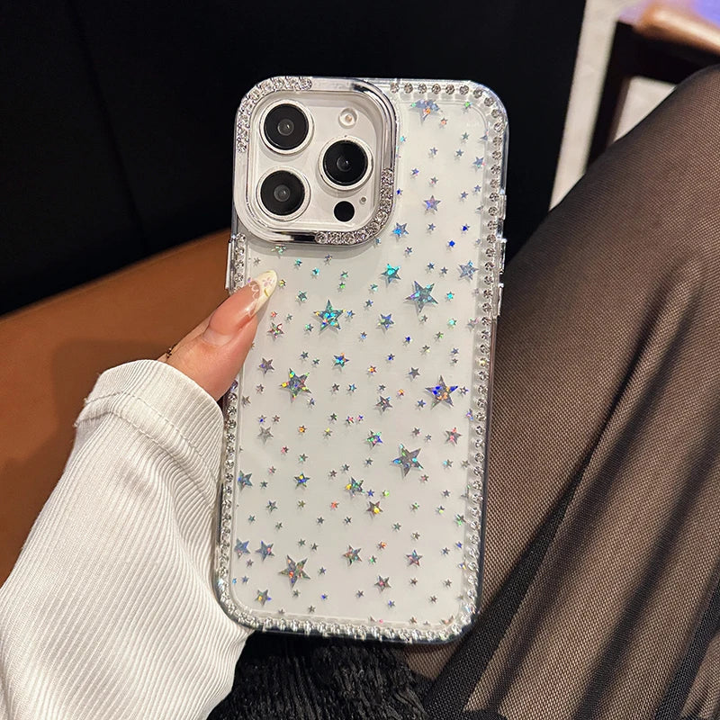 Fashion Bling Glitter Diamond Star Transparent TPU Phone Case