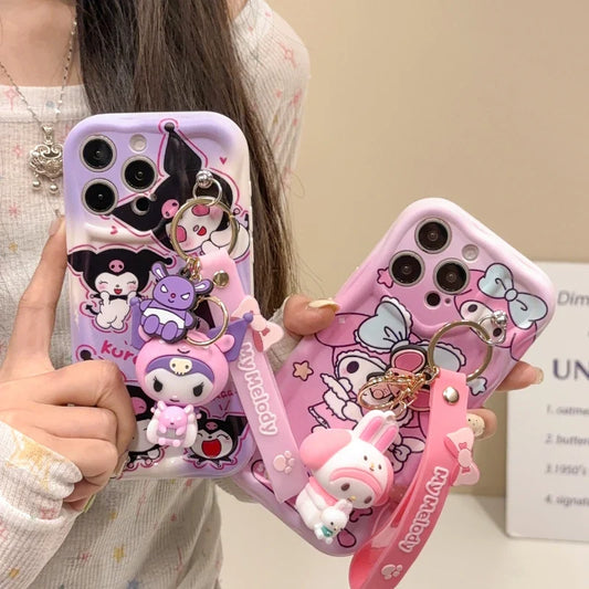 3D Kuromi Wavy Case with Strap for iPhone