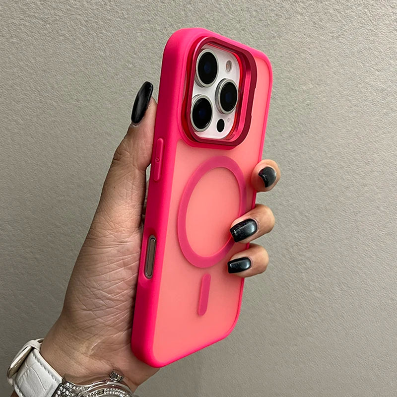 Luxury Metal Camera Stand Holder Matte Clear Phone Case