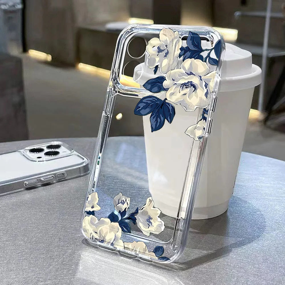 Phone Case Transparent Vintage Floral Soft Tpu