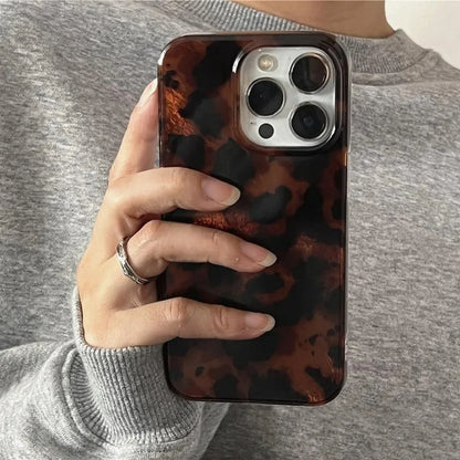 Retro Amber Texture Laser Phone Case Stylish Leopard Print Soft Cover