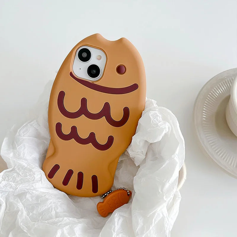 Cute Cartoon Animal 3D Taiyaki Fish Silicone Phone Case