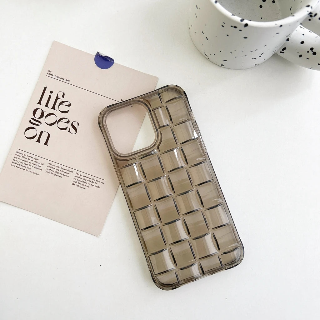 Stereoscopic Transparent Woven Plaid Pattern Shockproof Protective Phone Case