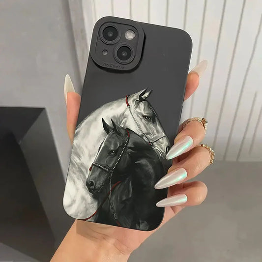 Vintage Black And White Horse Pattern Phone Case