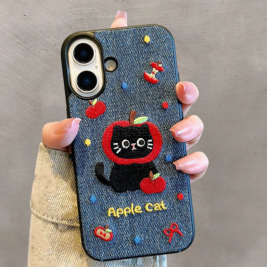 Cartoon Cute Cat Embroidery Warm Phone Case