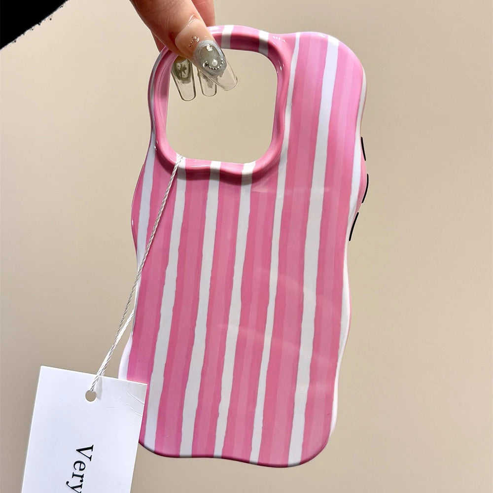 Luxury 2 in 1 Glossy Double Color Wave Stripes Phone Case