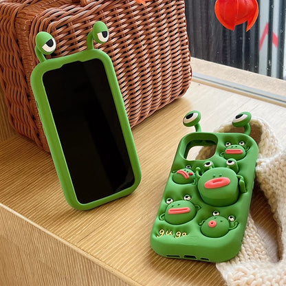 3D Cute Silicone Telescopic Bracket Thick Lips Green Frog Phone Case