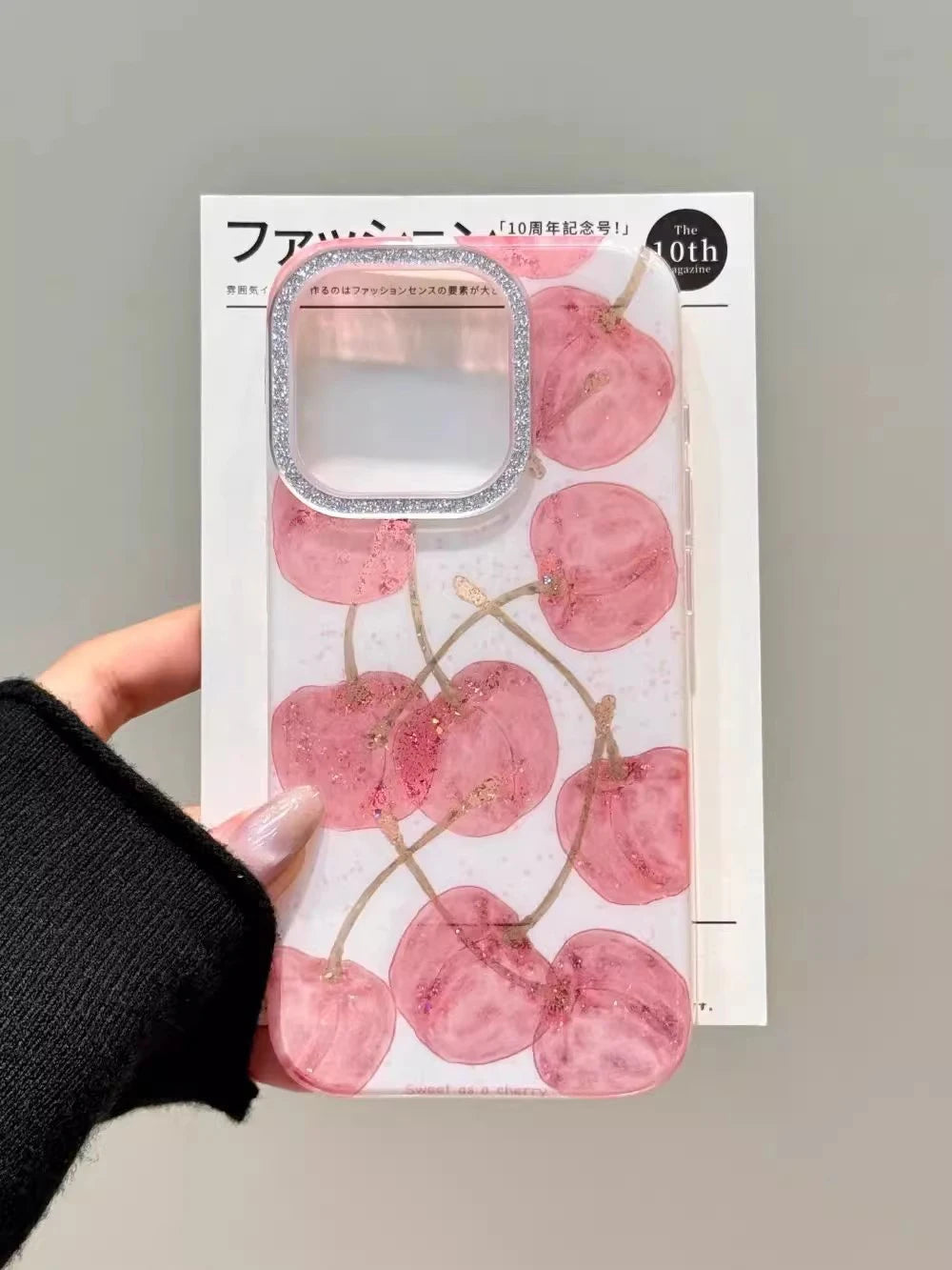 INS Cute Cherry Pattern Glitter Bling Phone Case