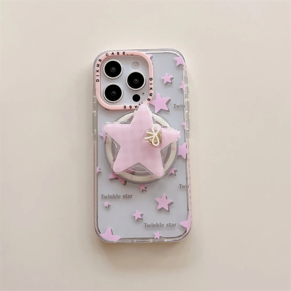 3D Cute Pink Star Magnetic Grip Tok Lovely Phone Case