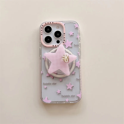 3D Cute Pink Star Magnetic Grip Tok Lovely Phone Case