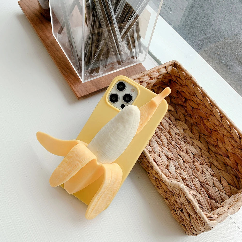 Funny 3D Stress Reliever Peeled Banana Phone Case