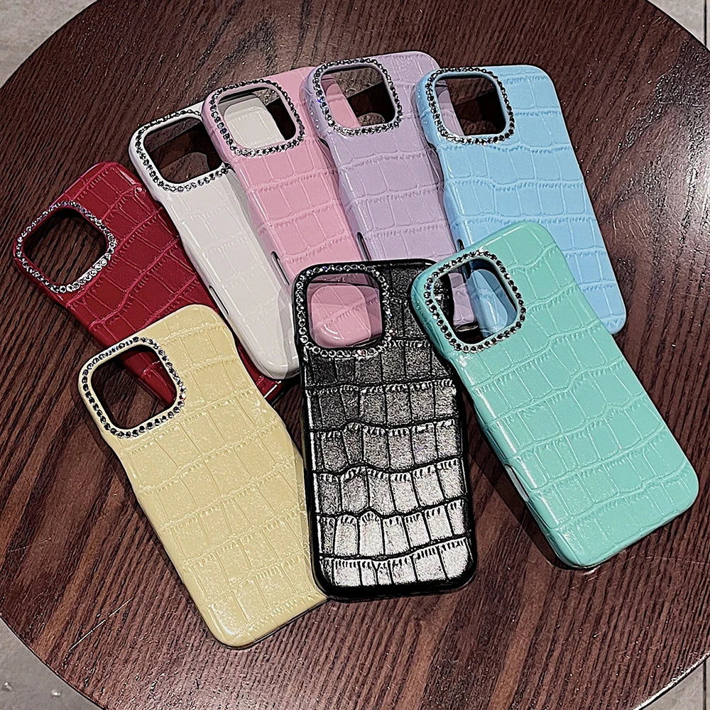 Luxury Crocodile Pattern Leather Diamond Phone Case