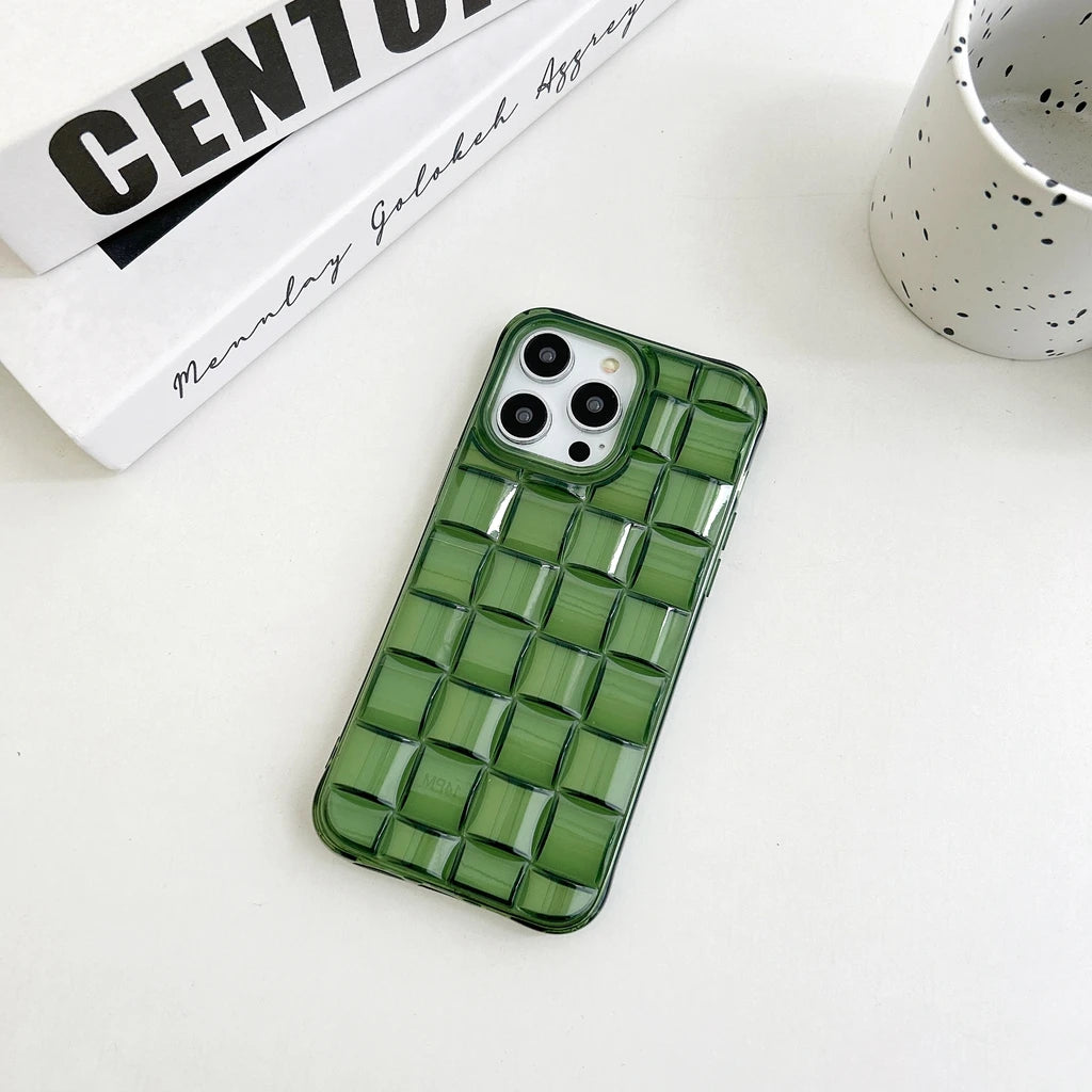 Stereoscopic Transparent Woven Plaid Pattern Shockproof Protective Phone Case