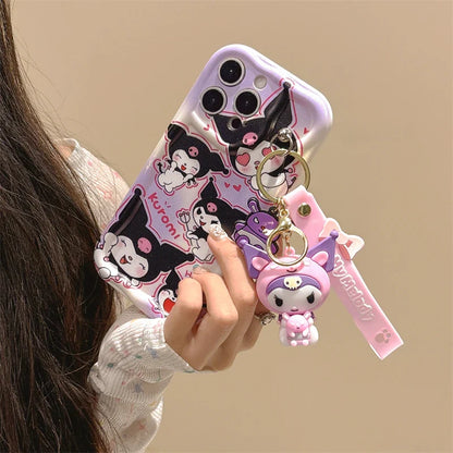 3D Kuromi Wavy Case with Strap for iPhone