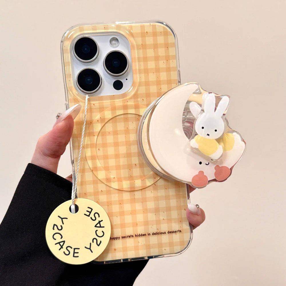 Cute Yellow Grid Wireless Charge Magsafe Cartoon Phone Case