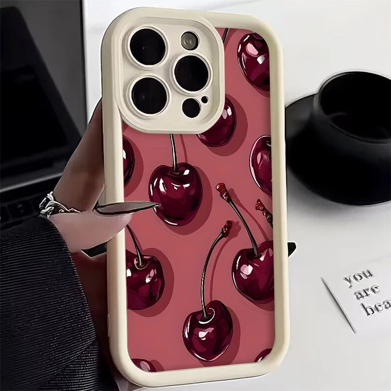 Bright Cherry Pattern Print Shockproof Soft Phone Case